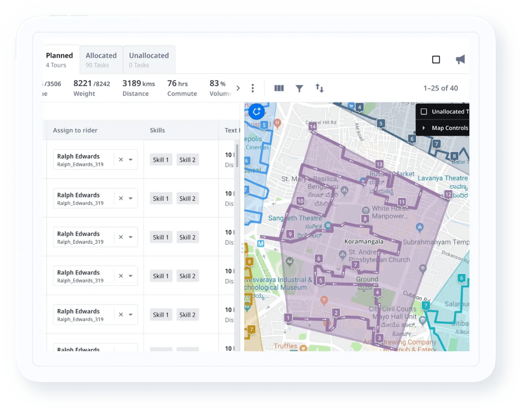 Optimized delivery routes from warehouse to customer.