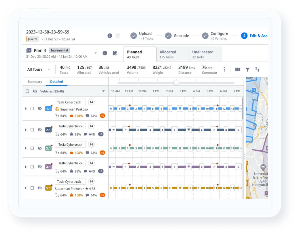 AI-powered dispatch planning solution streamlining order scheduling and route optimization.