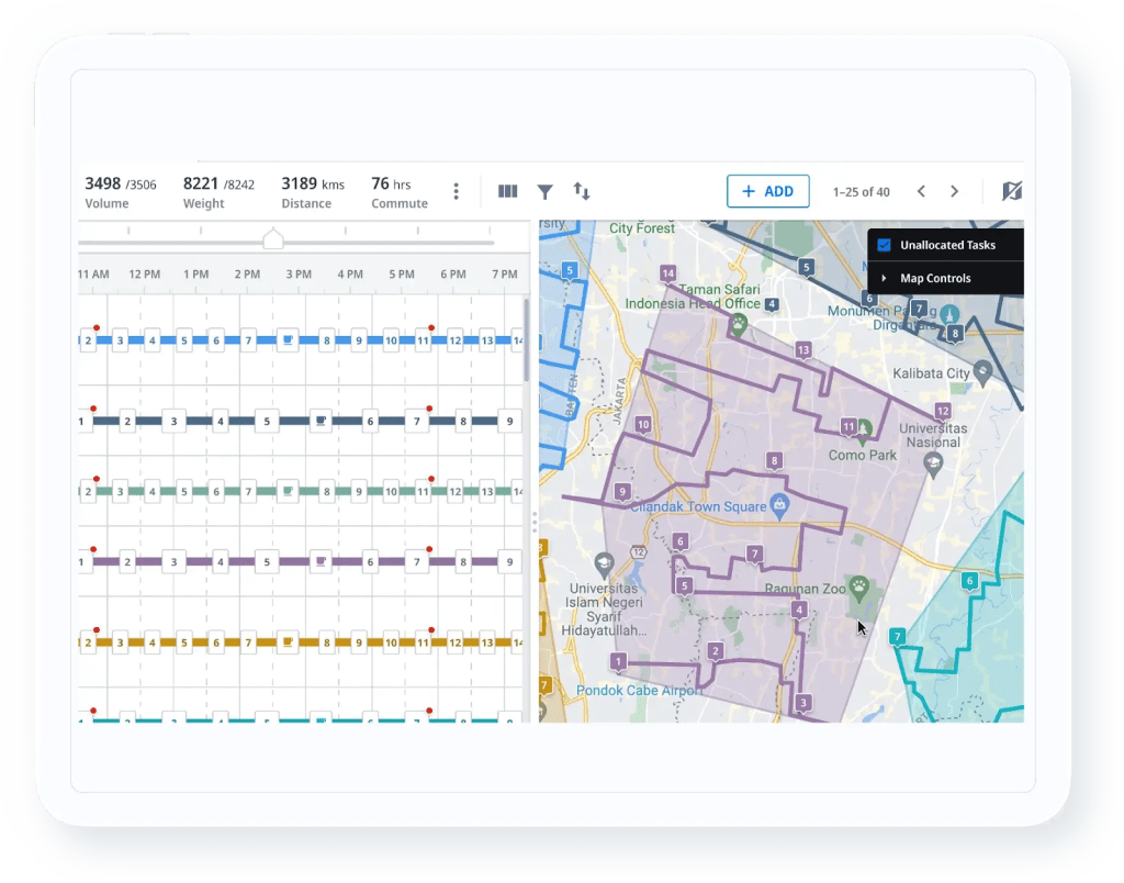 Optimized delivery route planning across multiple locations.