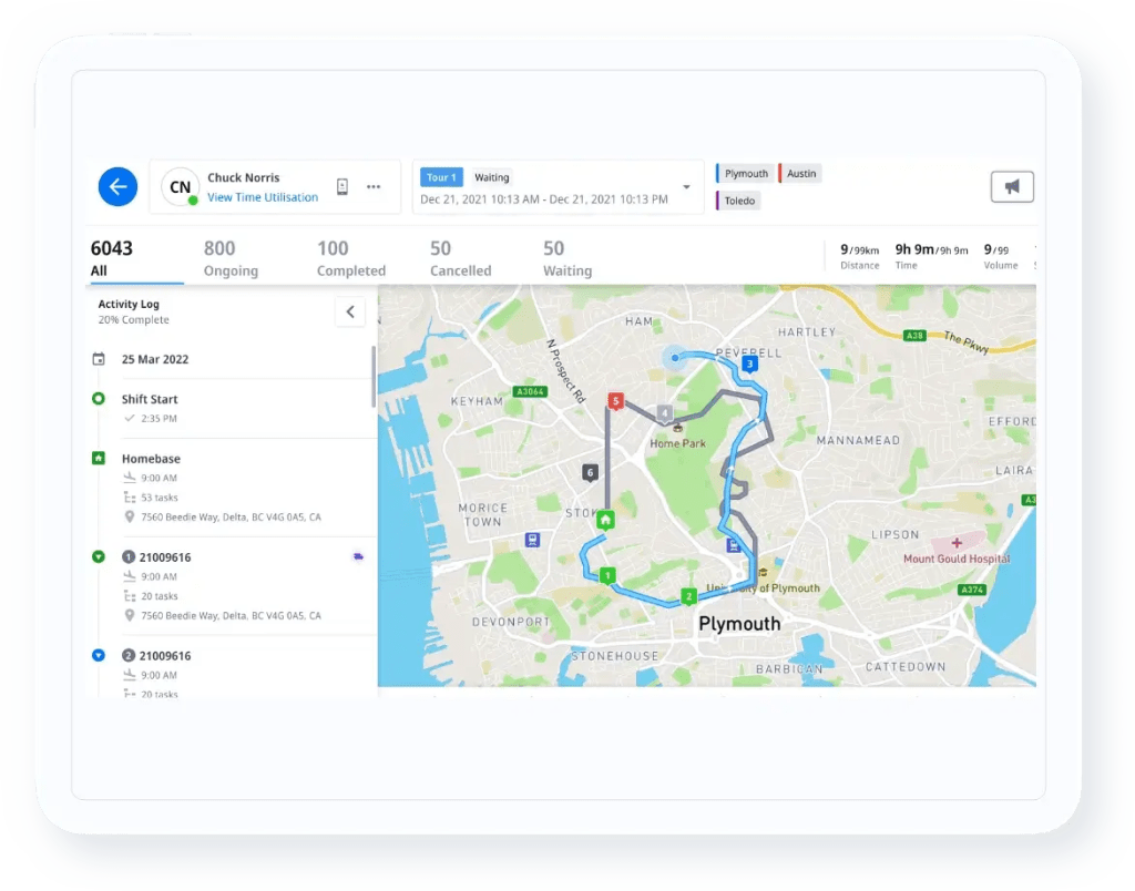 Live logistics tracking dashboard showing delivery progress.
